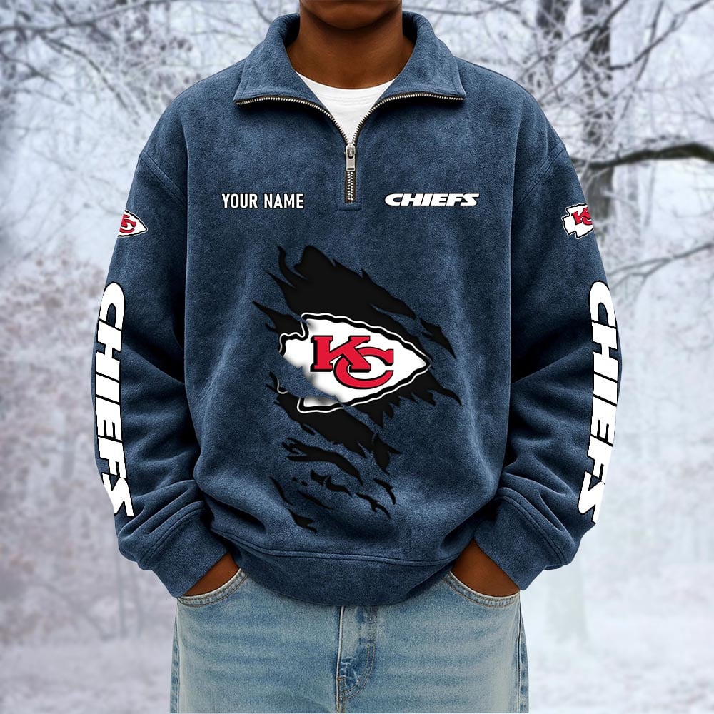 NFL x KC Custom Name Half-zip Collar Suede Sweatshirt HLP HLPHUONG