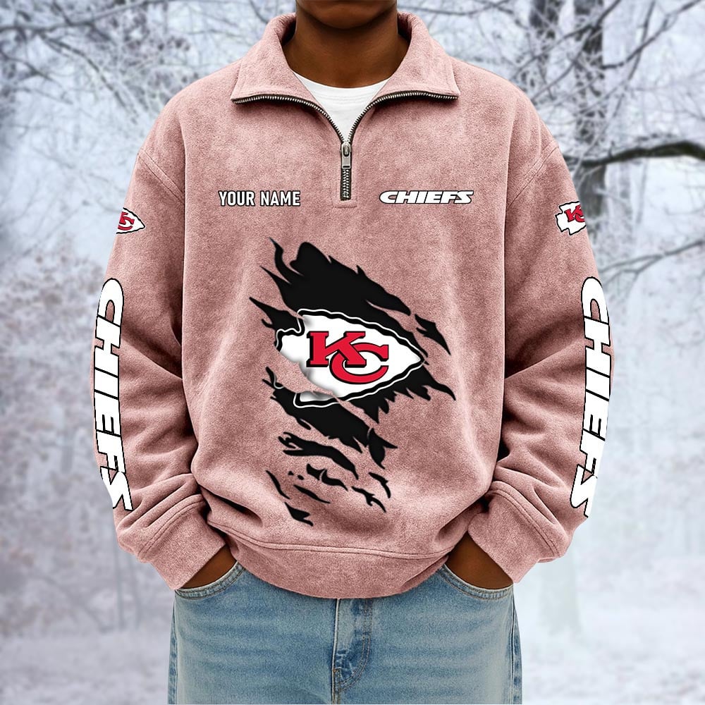 NFL x KC Custom Name Half-zip Collar Suede Sweatshirt HLP HLPHUONG