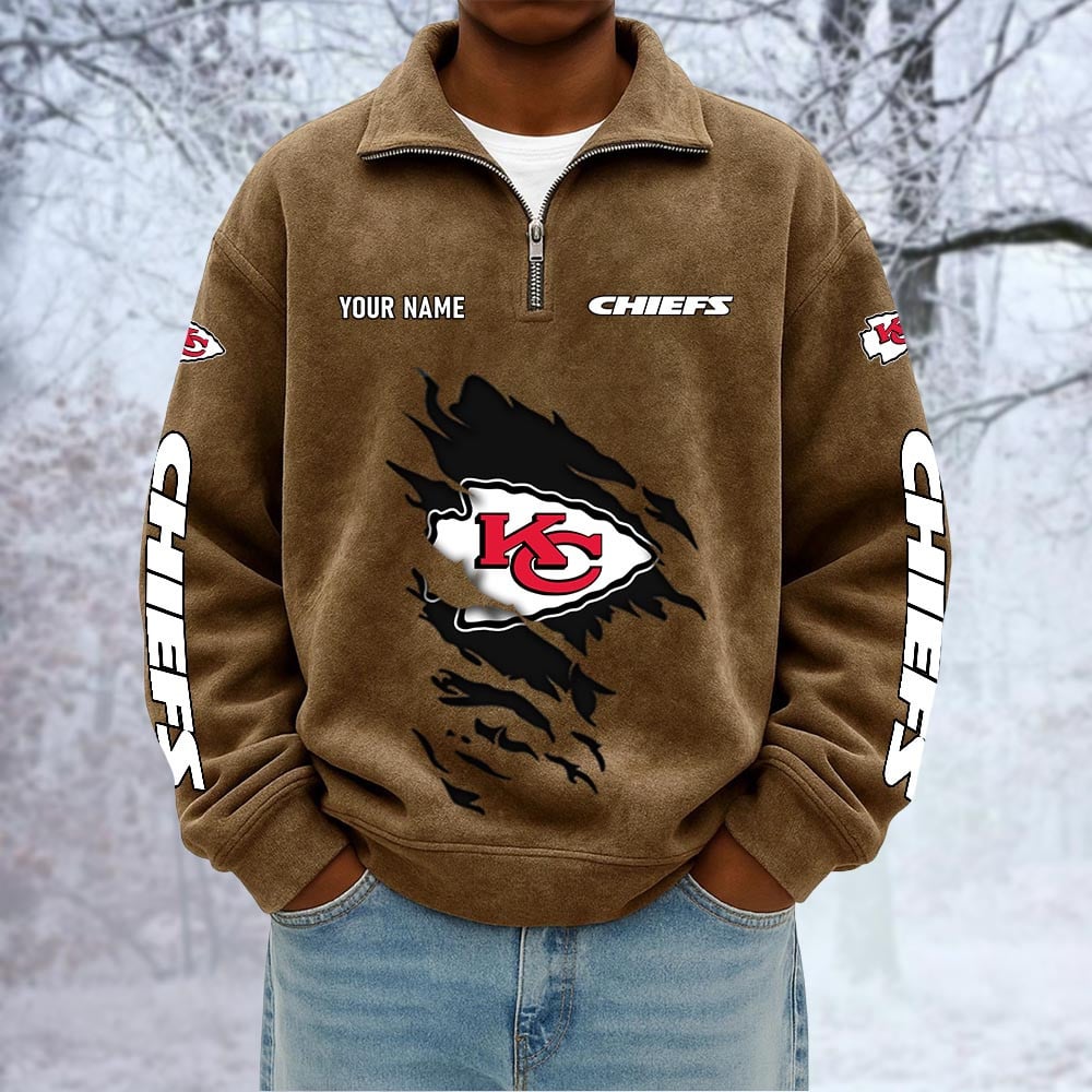 NFL x KC Custom Name Half-zip Collar Suede Sweatshirt HLP HLPHUONG