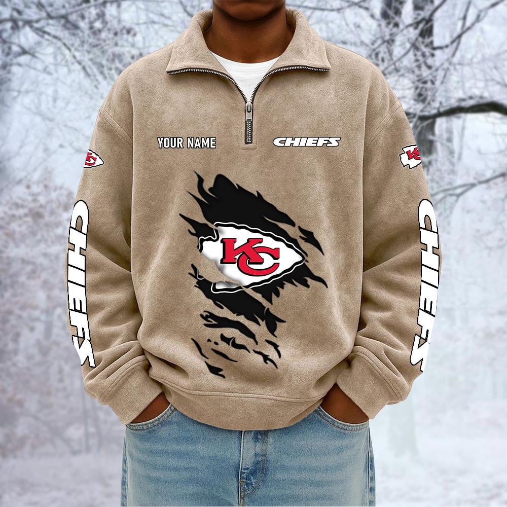 NFL x KC Custom Name Half-zip Collar Suede Sweatshirt HLP HLPHUONG