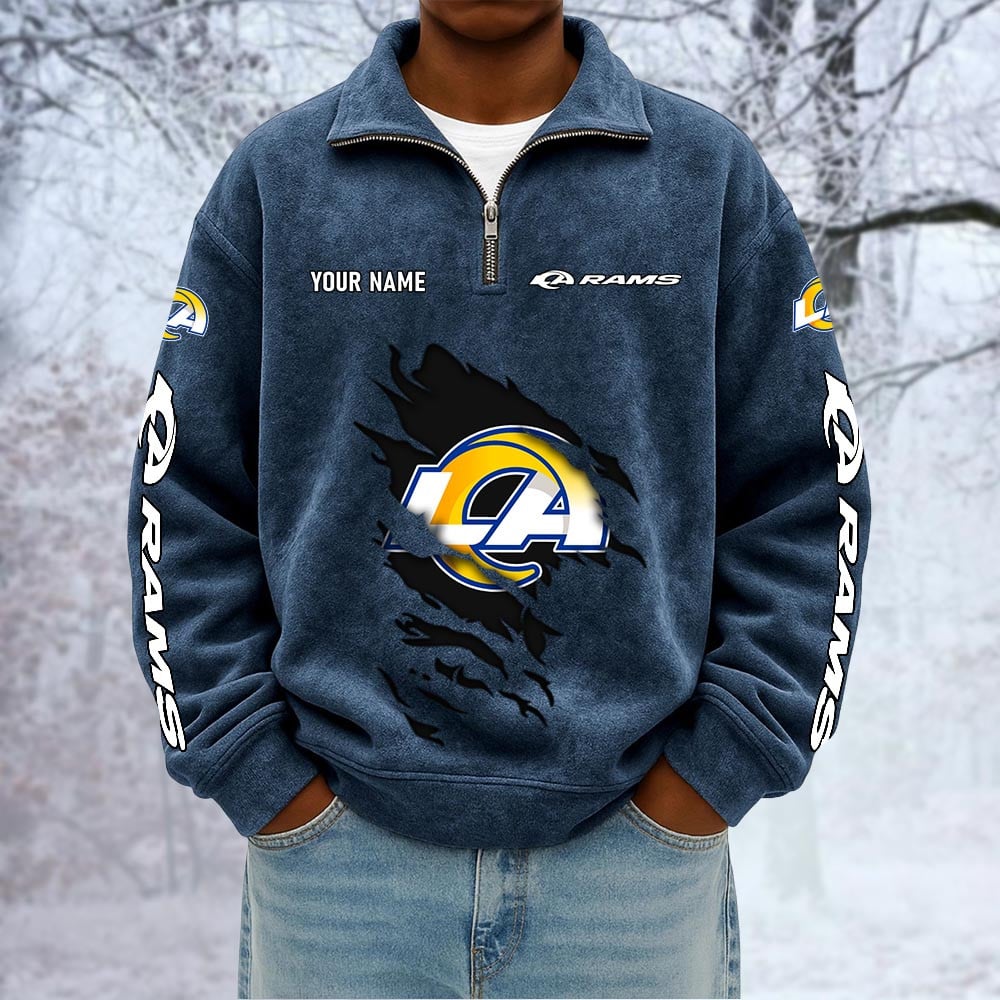 NFL x LAR Custom Name Half-zip Collar Suede Sweatshirt HLP HLPHUONG
