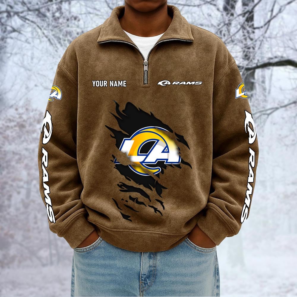 NFL x LAR Custom Name Half-zip Collar Suede Sweatshirt HLP HLPHUONG