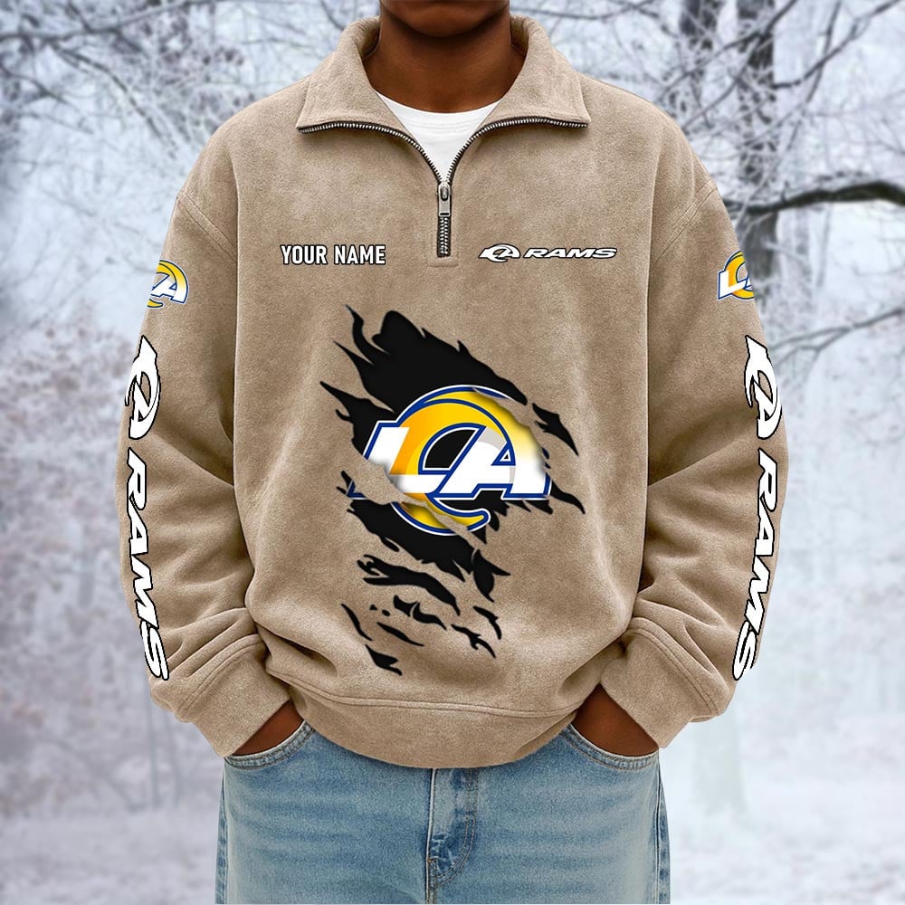 NFL x LAR Custom Name Half-zip Collar Suede Sweatshirt HLP HLPHUONG