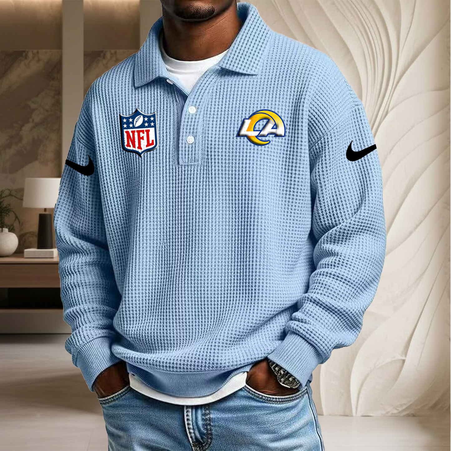 NFL x LAR Waffle Three Button Lapel Polo HLP HLPHUONG