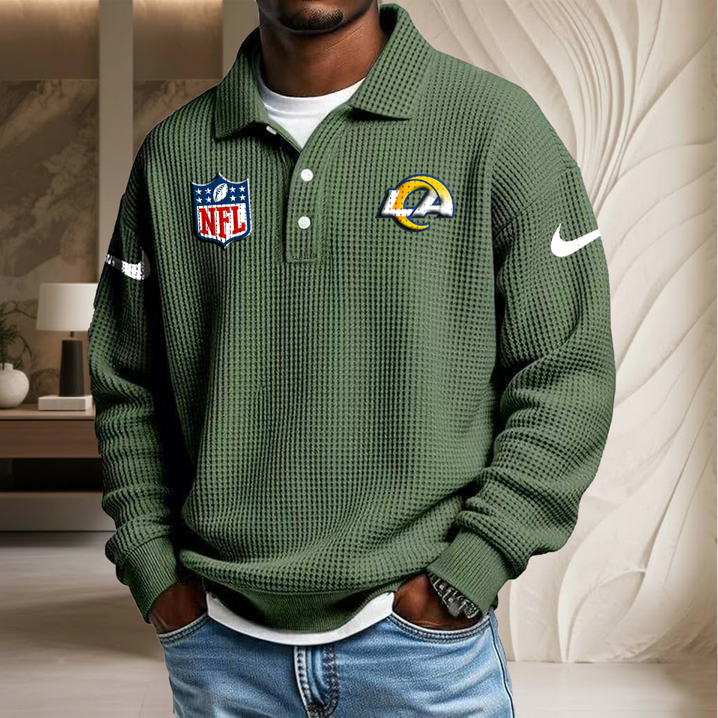 NFL x LAR Waffle Three Button Lapel Polo HLP HLPHUONG