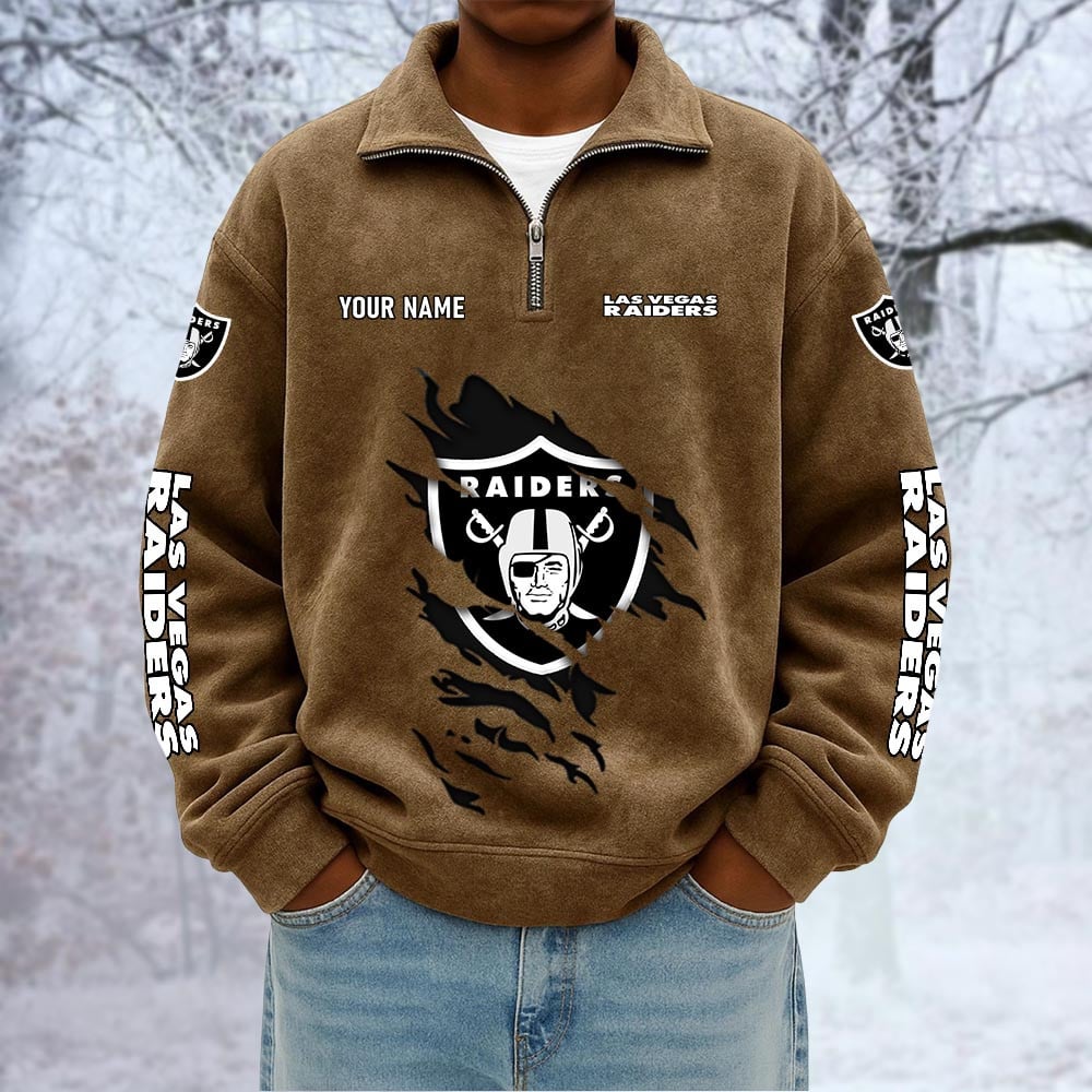 NFL x LV Custom Name Half-zip Collar Suede Sweatshirt HLP HLPHUONG