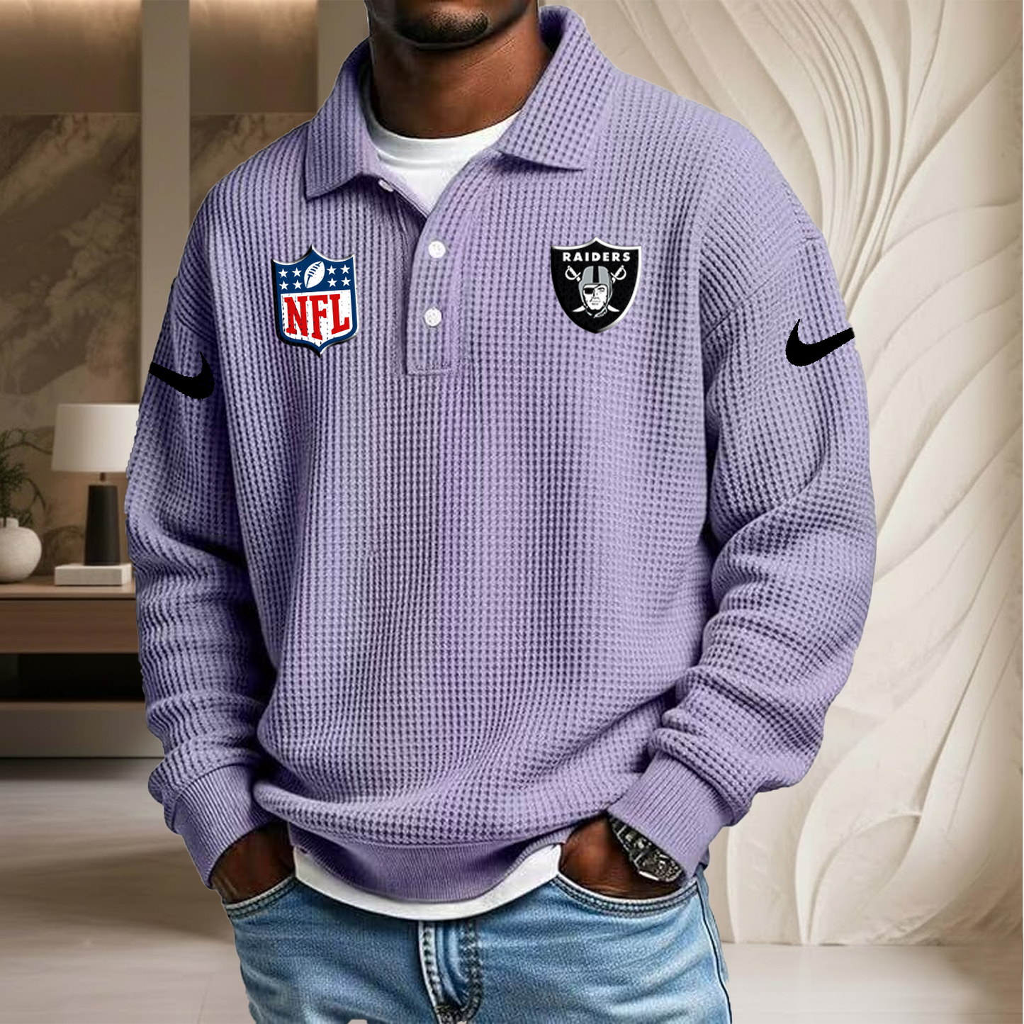 NFL x LV Waffle Three Button Lapel Polo HLP HLPHUONG