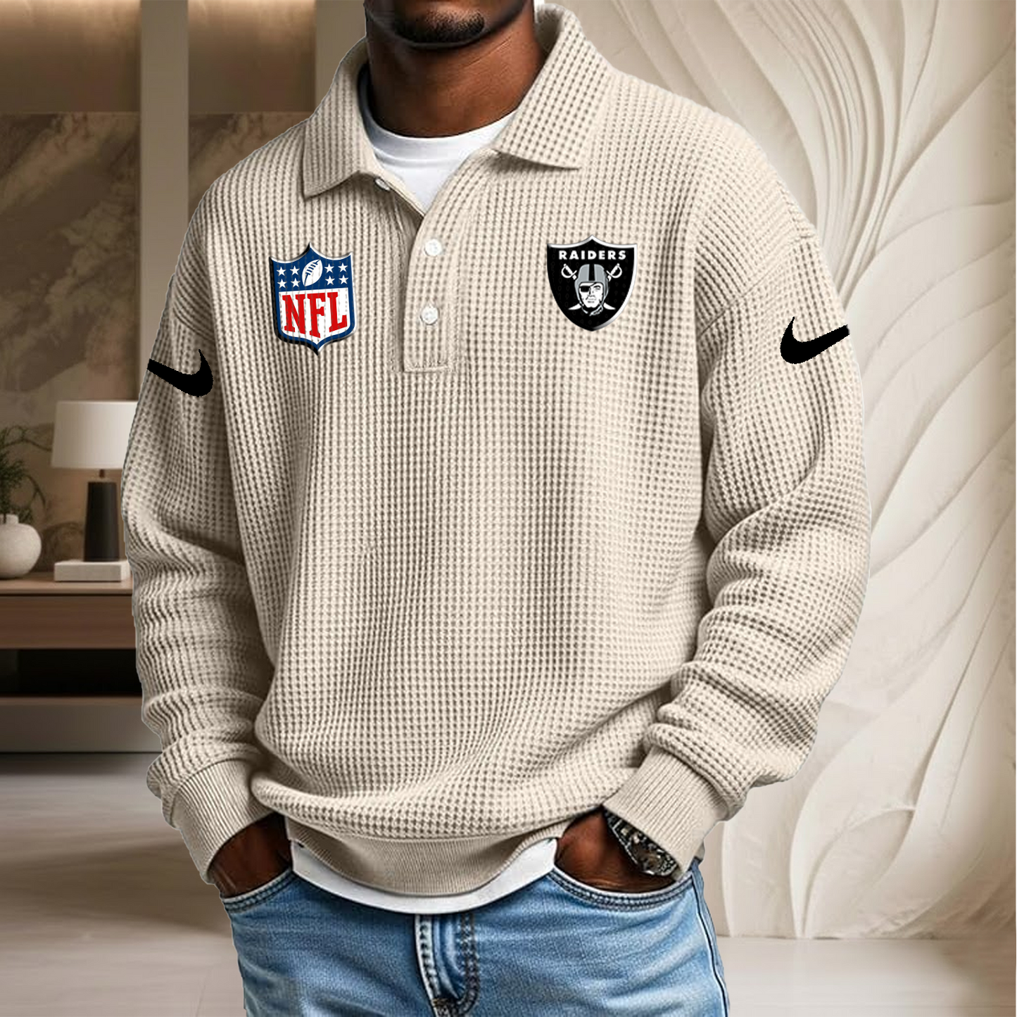 NFL x LV Waffle Three Button Lapel Polo HLP HLPHUONG