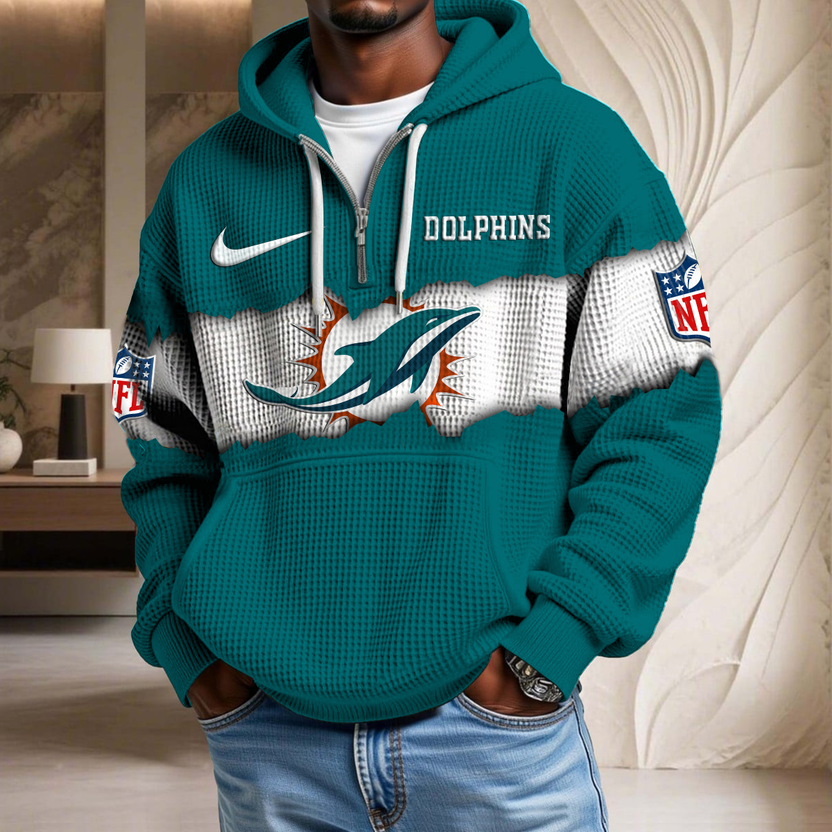 NFL x MIA Crack Waffle Half Zip Hoodie HLP HLPHUONG