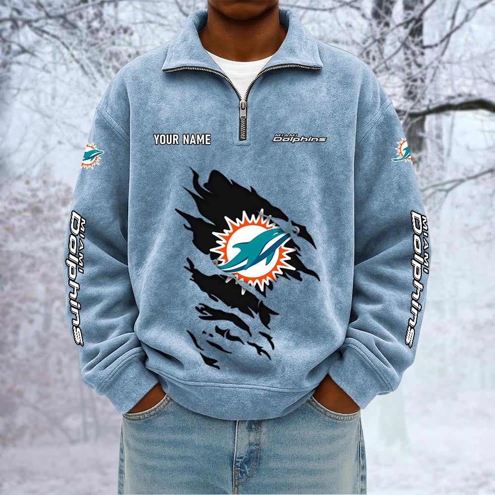 NFL x MIA Custom Name Half-zip Collar Suede Sweatshirt HLP HLPHUONG
