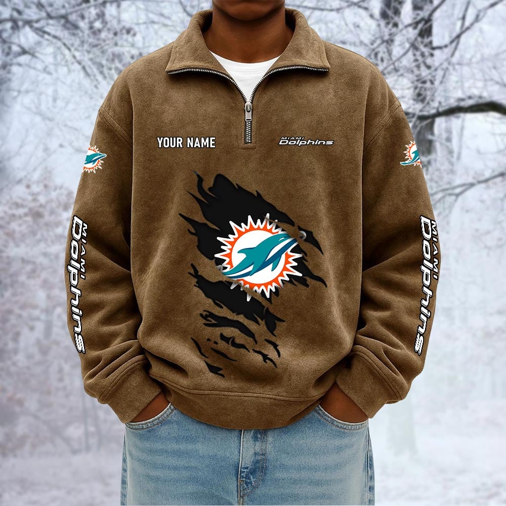 NFL x MIA Custom Name Half-zip Collar Suede Sweatshirt HLP HLPHUONG