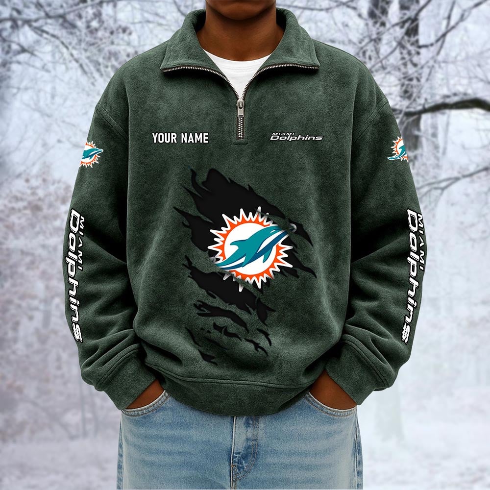 NFL x MIA Custom Name Half-zip Collar Suede Sweatshirt HLP HLPHUONG