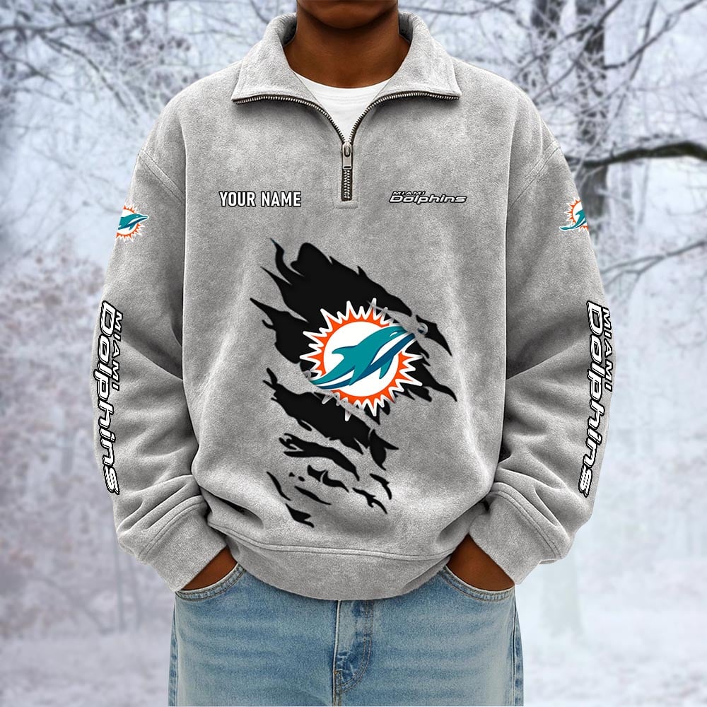 NFL x MIA Custom Name Half-zip Collar Suede Sweatshirt HLP HLPHUONG