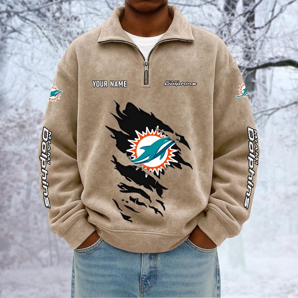 NFL x MIA Custom Name Half-zip Collar Suede Sweatshirt HLP HLPHUONG