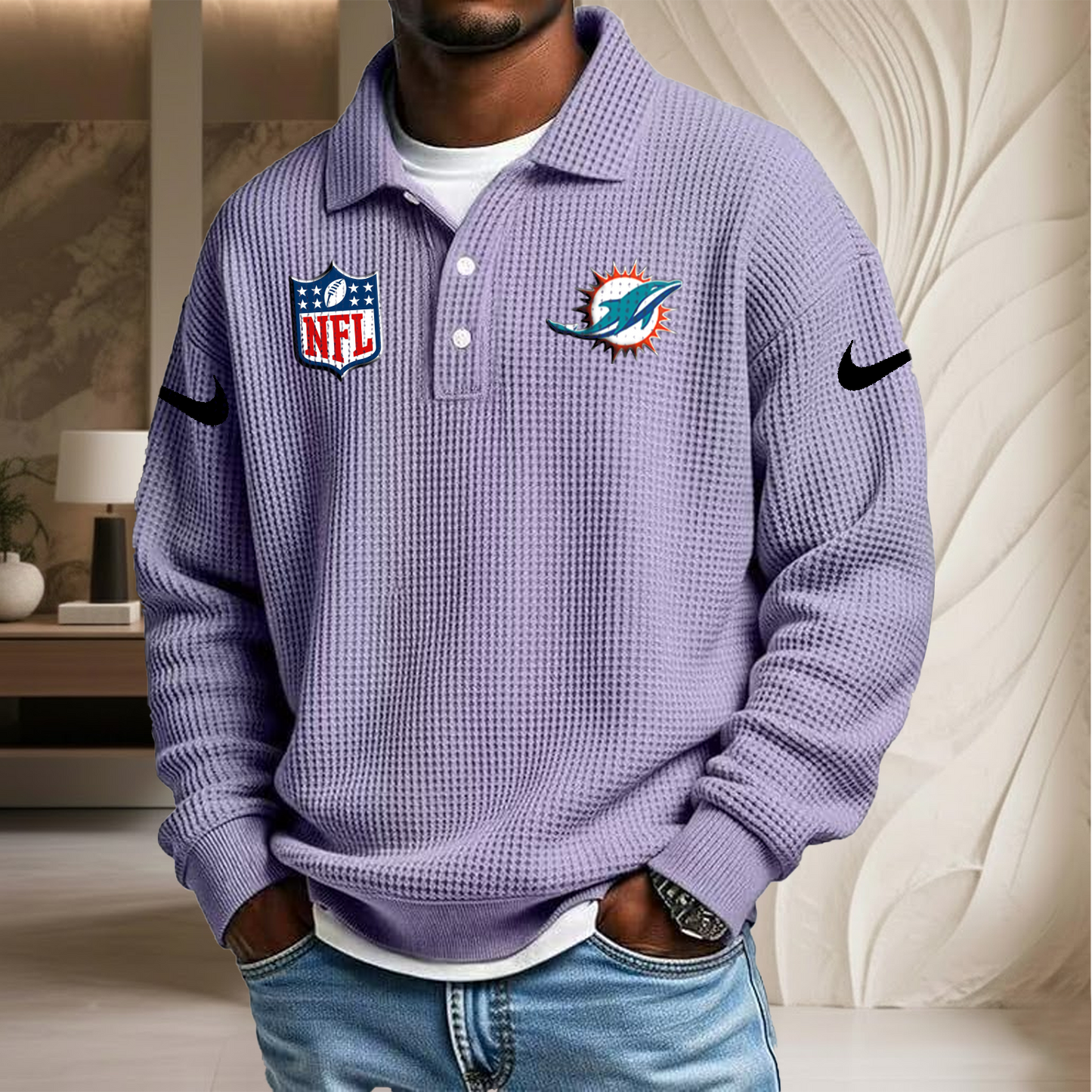NFL x MIA Waffle Three Button Lapel Polo HLP HLPHUONG