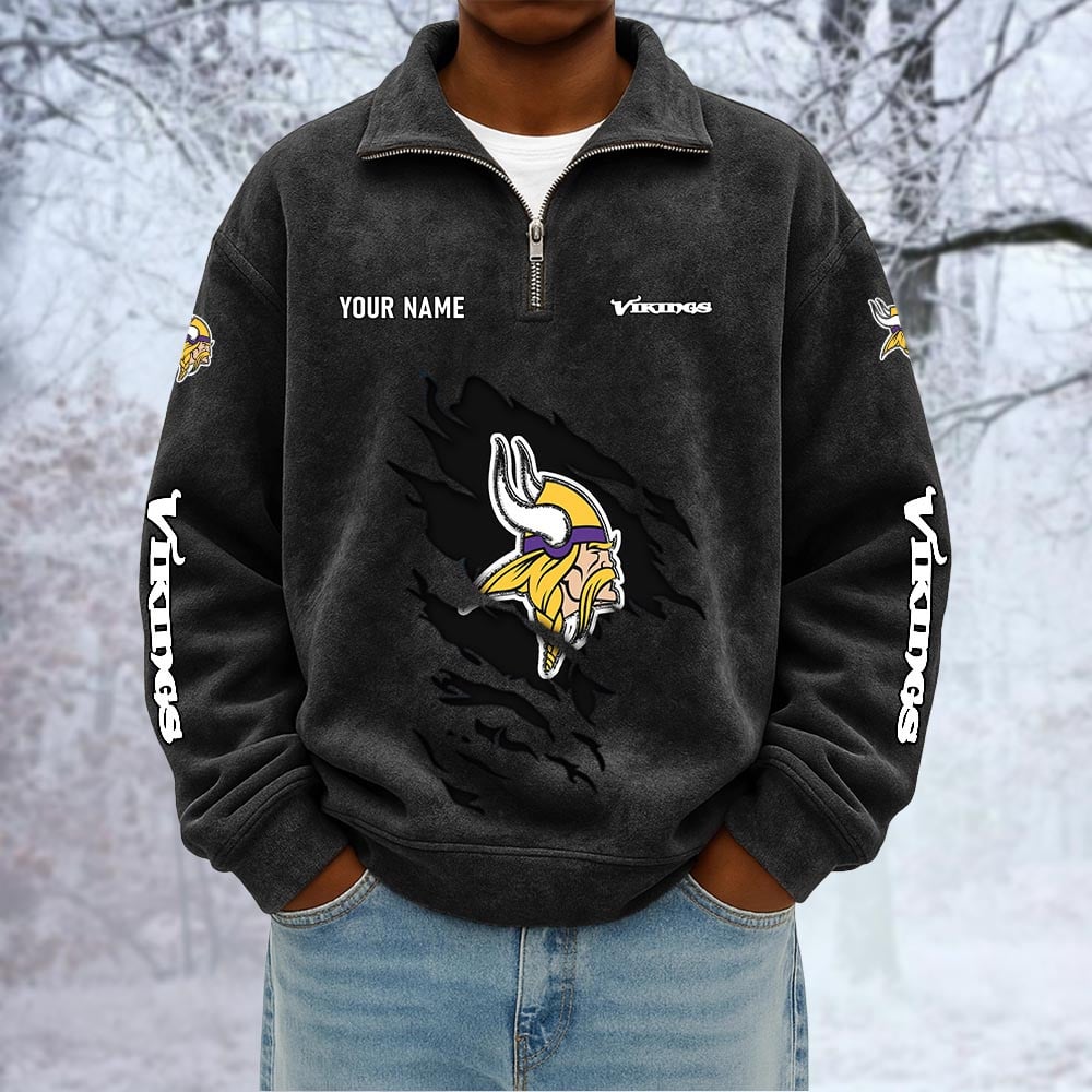 NFL x MIN Custom Name Half-zip Collar Suede Sweatshirt HLP HLPHUONG