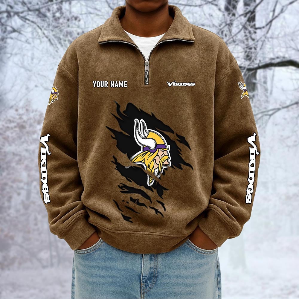 NFL x MIN Custom Name Half-zip Collar Suede Sweatshirt HLP HLPHUONG