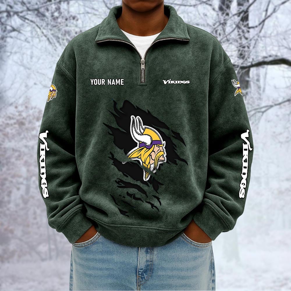 NFL x MIN Custom Name Half-zip Collar Suede Sweatshirt HLP HLPHUONG