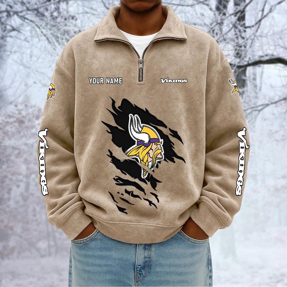 NFL x MIN Custom Name Half-zip Collar Suede Sweatshirt HLP HLPHUONG