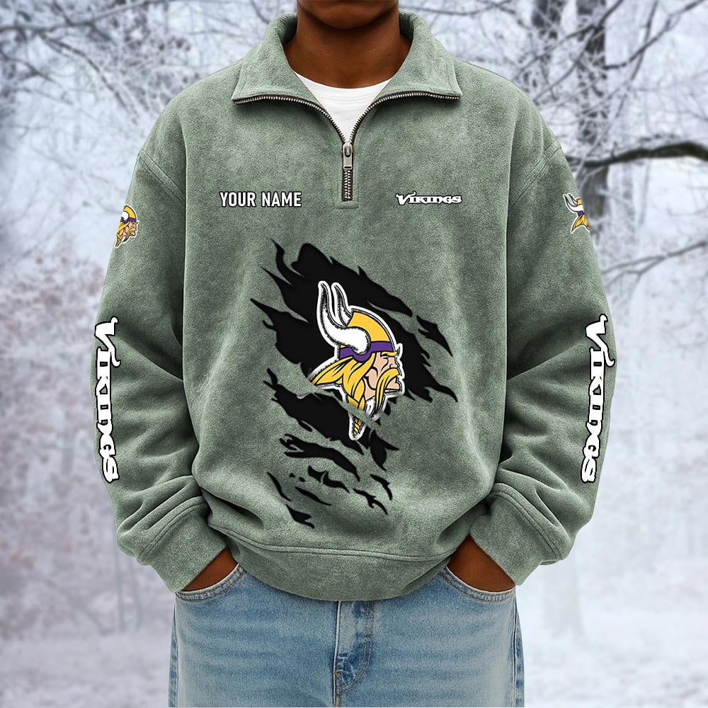 NFL x MIN Custom Name Half-zip Collar Suede Sweatshirt HLP HLPHUONG
