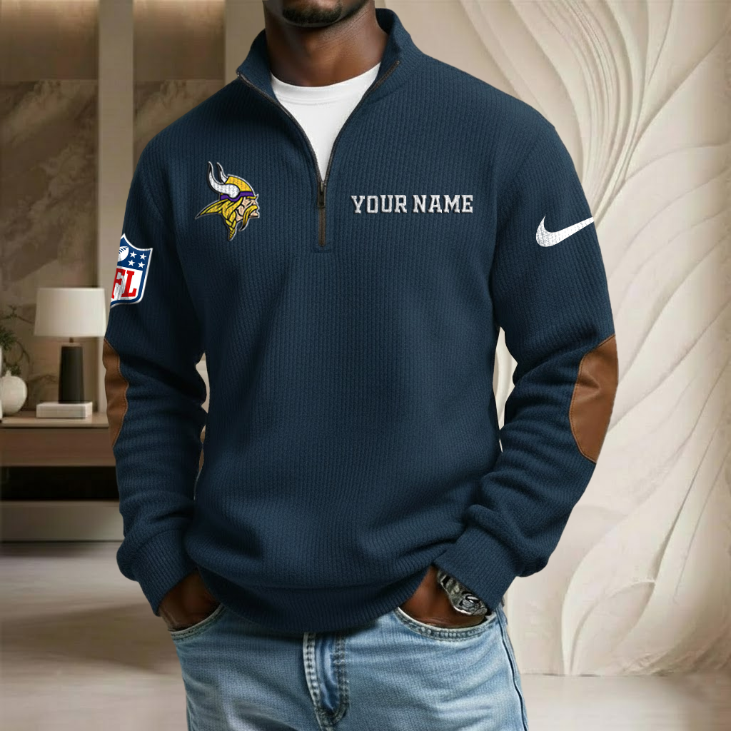 NFL x MIN Custom Name Stand Collar Half-zip Sweatshirt HLP HLPHUONG