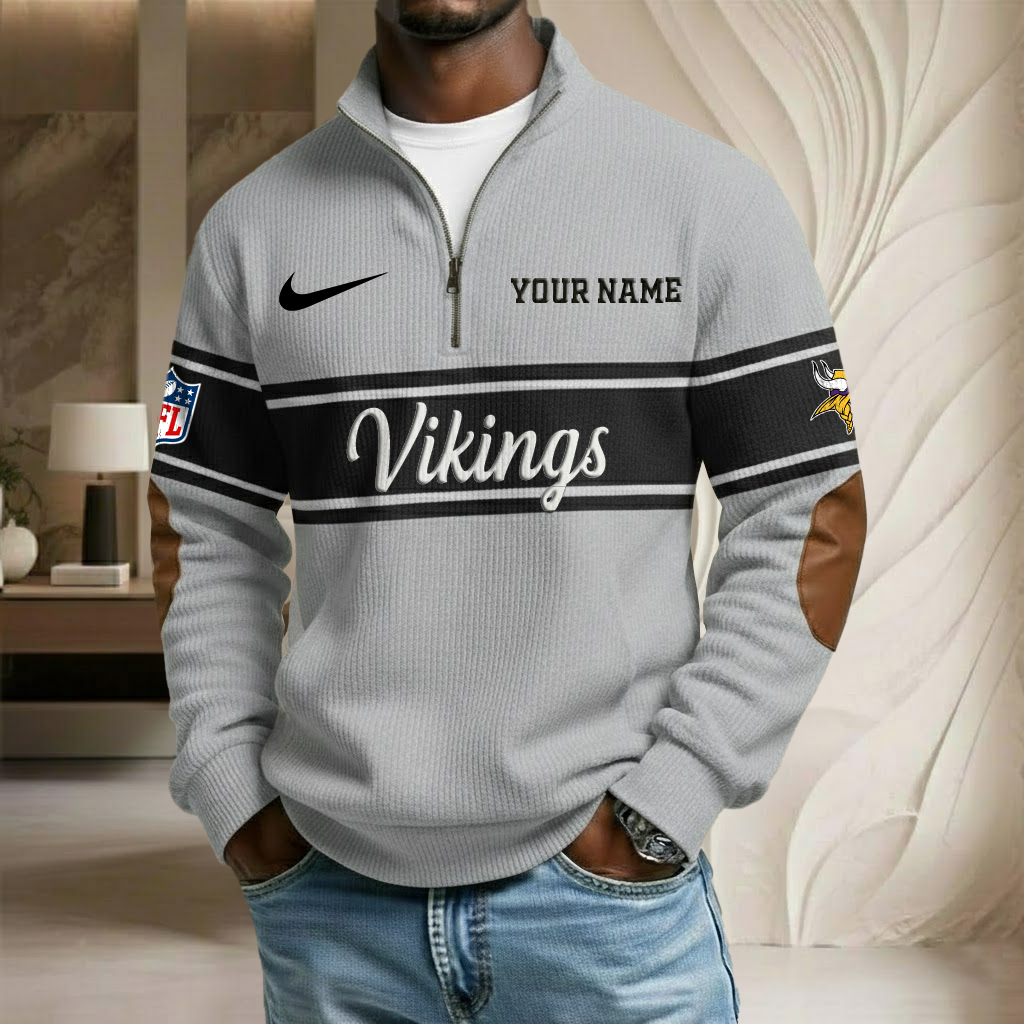 NFL x MIN Custom Name Stand Collar Half-zip Sweatshirt HLP HLPHUONG