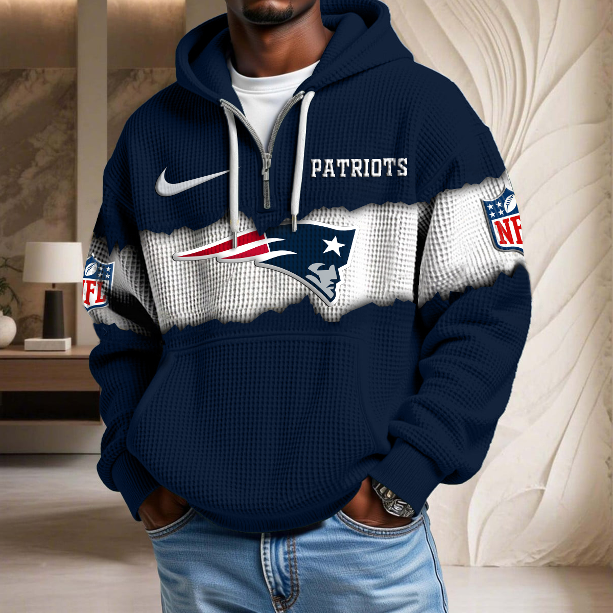 NFL x NE Crack Waffle Half Zip Hoodie HLP HLPHUONG