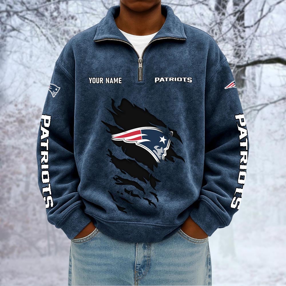 NFL x NE Custom Name Half-zip Collar Suede Sweatshirt HLP HLPHUONG