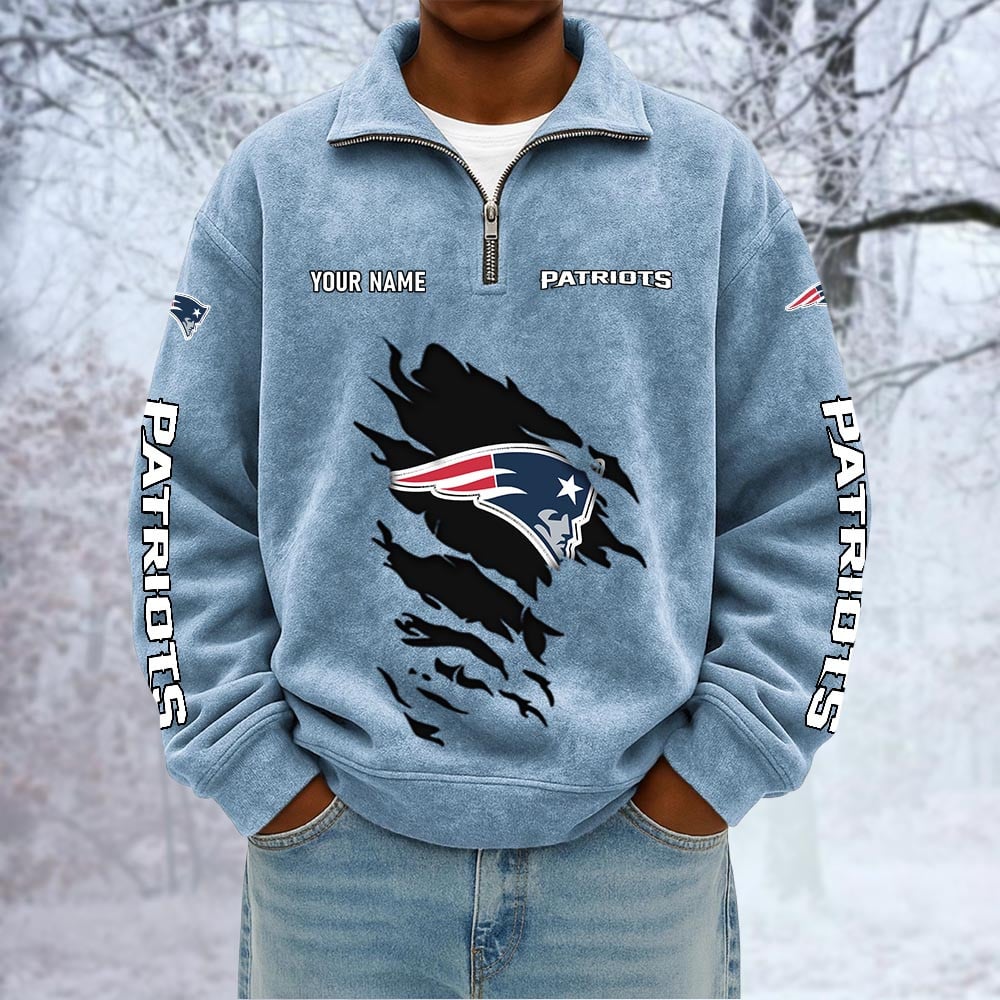 NFL x NE Custom Name Half-zip Collar Suede Sweatshirt HLP HLPHUONG