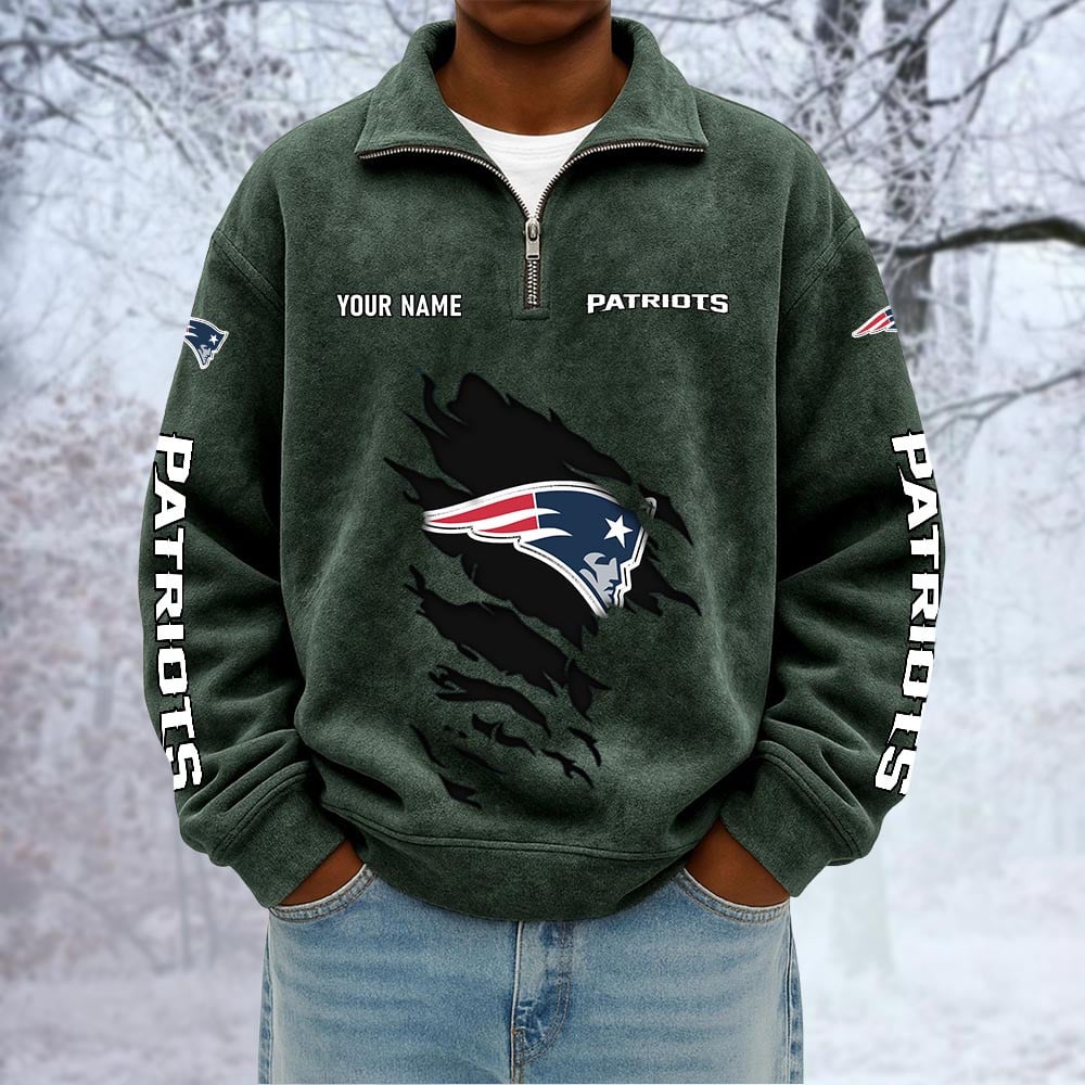 NFL x NE Custom Name Half-zip Collar Suede Sweatshirt HLP HLPHUONG