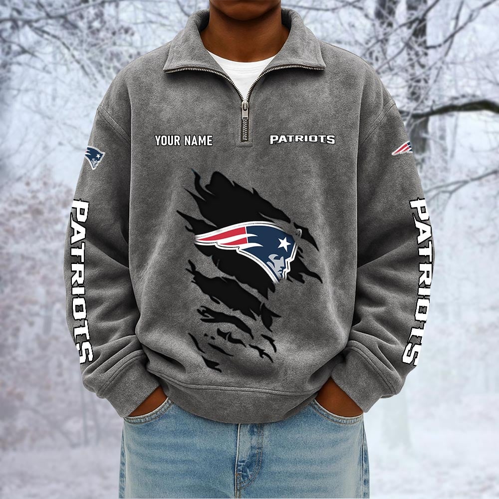NFL x NE Custom Name Half-zip Collar Suede Sweatshirt HLP HLPHUONG