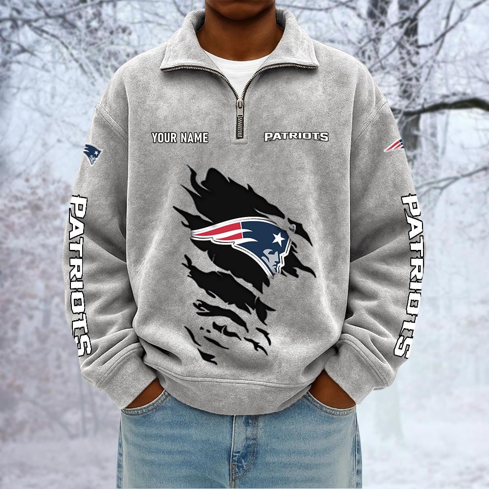 NFL x NE Custom Name Half-zip Collar Suede Sweatshirt HLP HLPHUONG