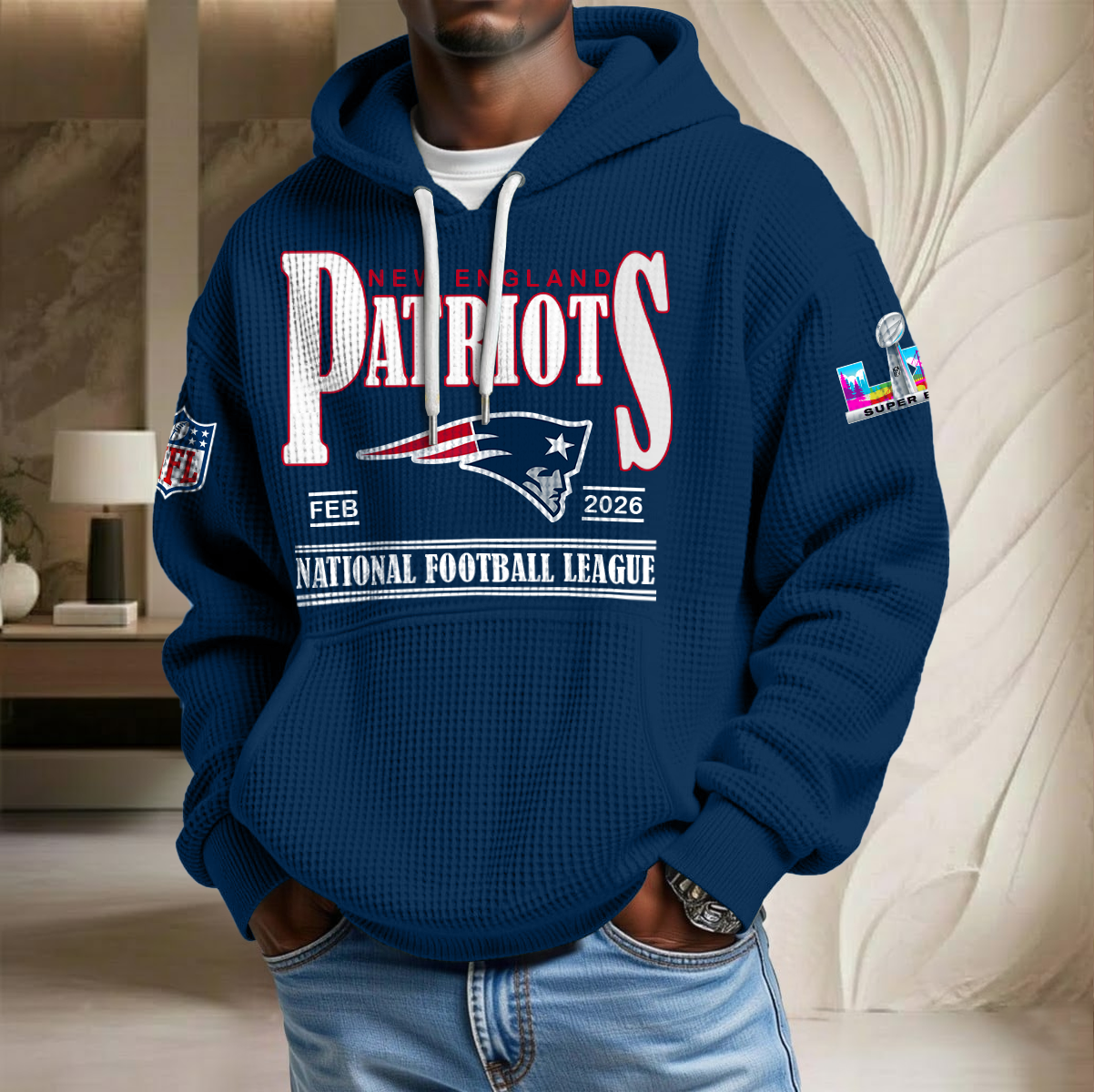 NFL x NE SB 2026 Waffle Hoodie HLP HLPHUONG