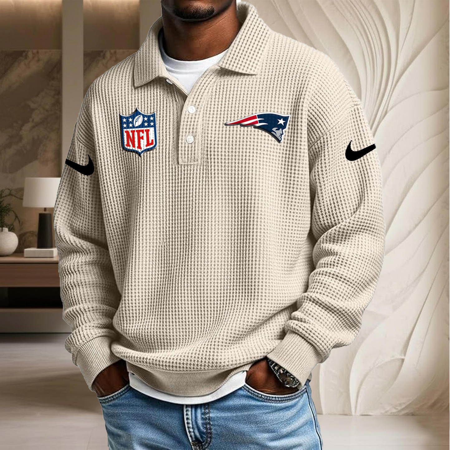 NFL x NE Waffle Three Button Lapel Polo HLP HLPHUONG