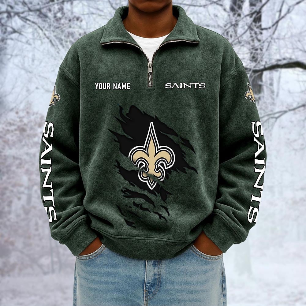 NFL x NO Custom Name Half-zip Collar Suede Sweatshirt HLP HLPHUONG
