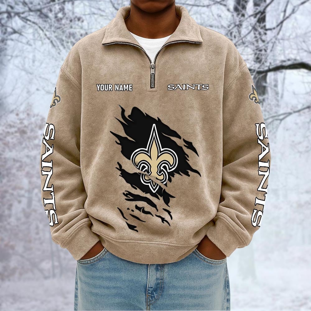 NFL x NO Custom Name Half-zip Collar Suede Sweatshirt HLP HLPHUONG