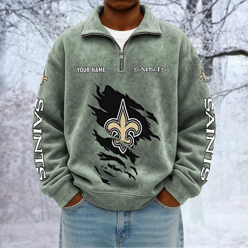 NFL x NO Custom Name Half-zip Collar Suede Sweatshirt HLP HLPHUONG