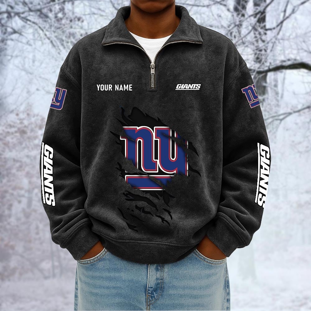 NFL x NYG Custom Name Half-zip Collar Suede Sweatshirt HLP HLPHUONG