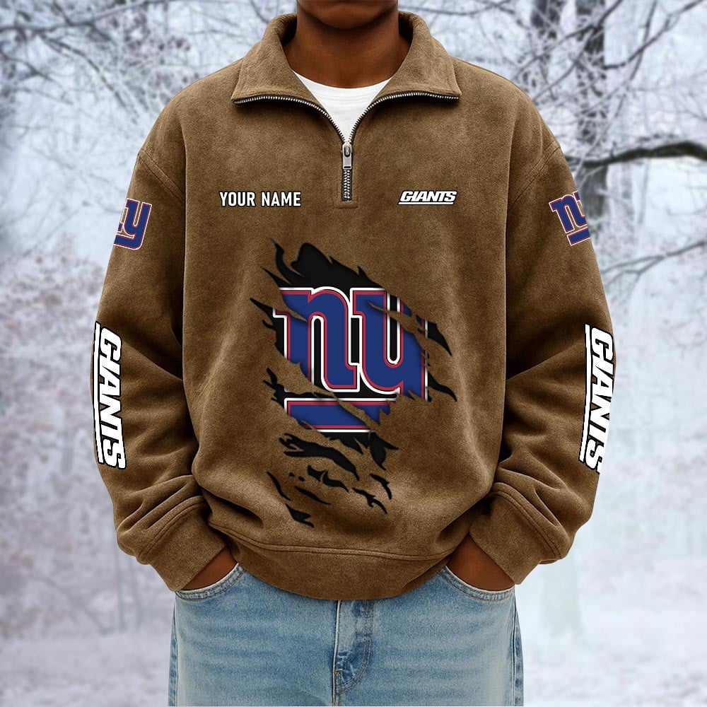 NFL x NYG Custom Name Half-zip Collar Suede Sweatshirt HLP HLPHUONG