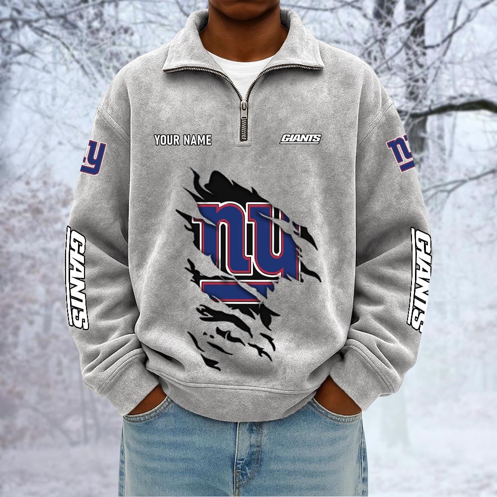 NFL x NYG Custom Name Half-zip Collar Suede Sweatshirt HLP HLPHUONG