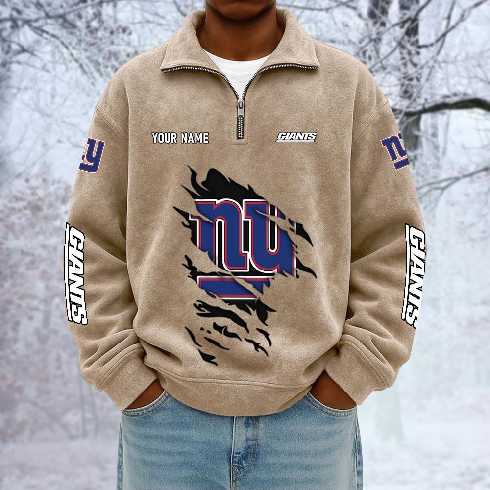 NFL x NYG Custom Name Half-zip Collar Suede Sweatshirt HLP HLPHUONG