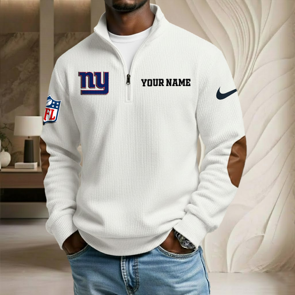 NFL x NYG Custom Name Stand Collar Half-zip Sweatshirt HLP HLPHUONG