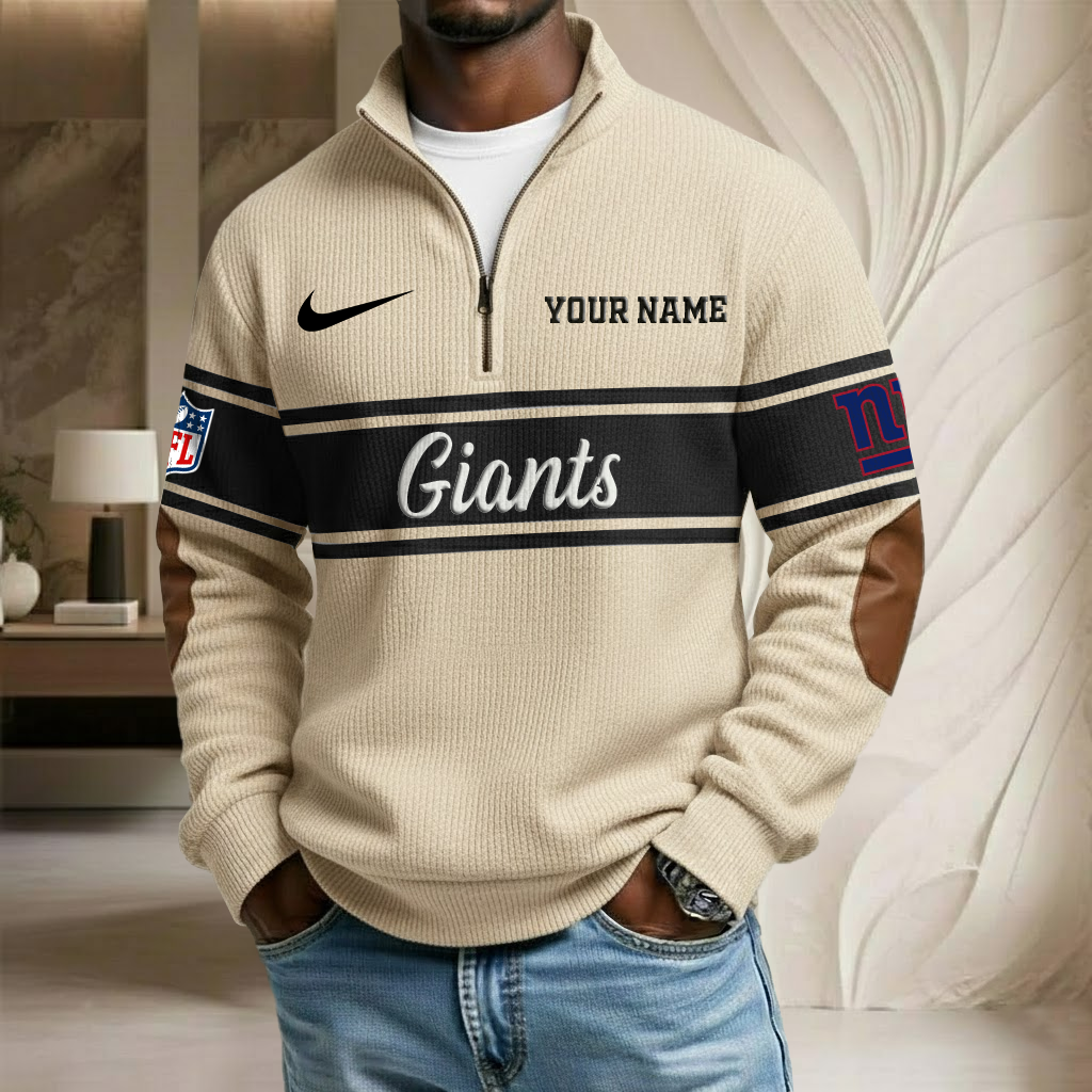 NFL x NYG Custom Name Stand Collar Half-zip Sweatshirt HLP HLPHUONG
