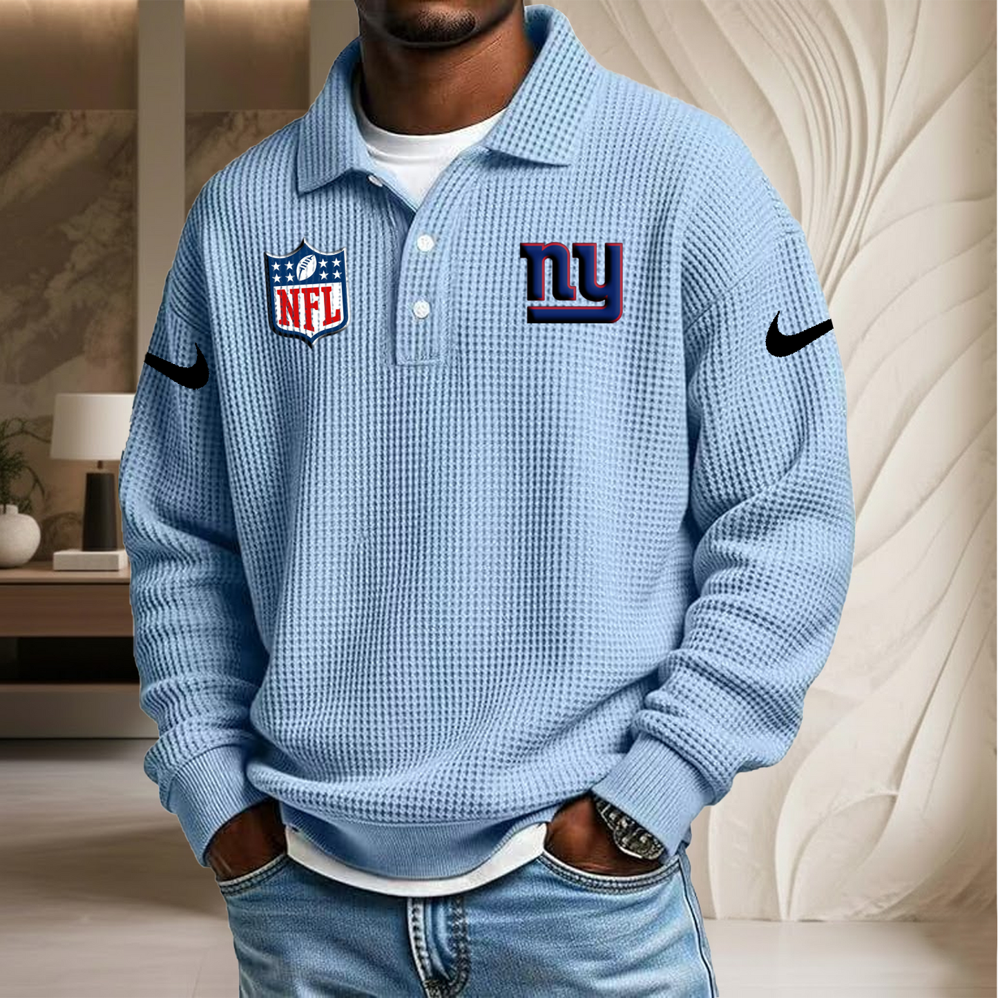 NFL x NYG Waffle Three Button Lapel Polo HLP HLPHUONG