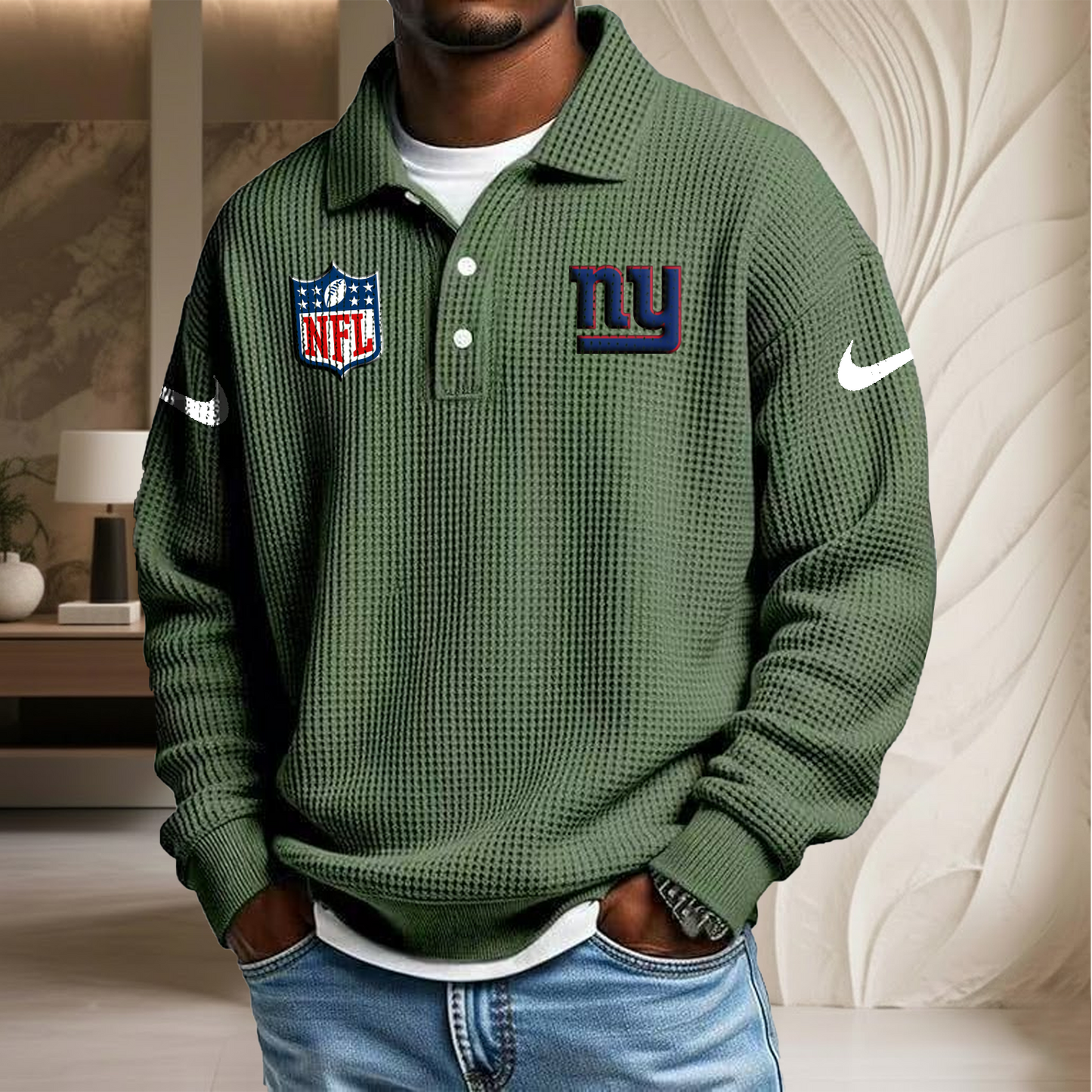 NFL x NYG Waffle Three Button Lapel Polo HLP HLPHUONG