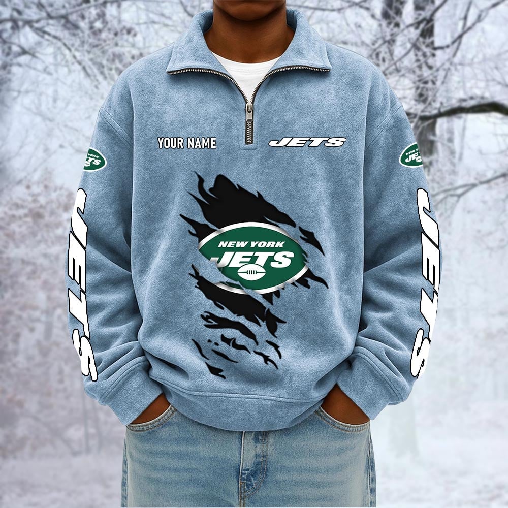 NFL x NYJ Custom Name Half-zip Collar Suede Sweatshirt HLP HLPHUONG