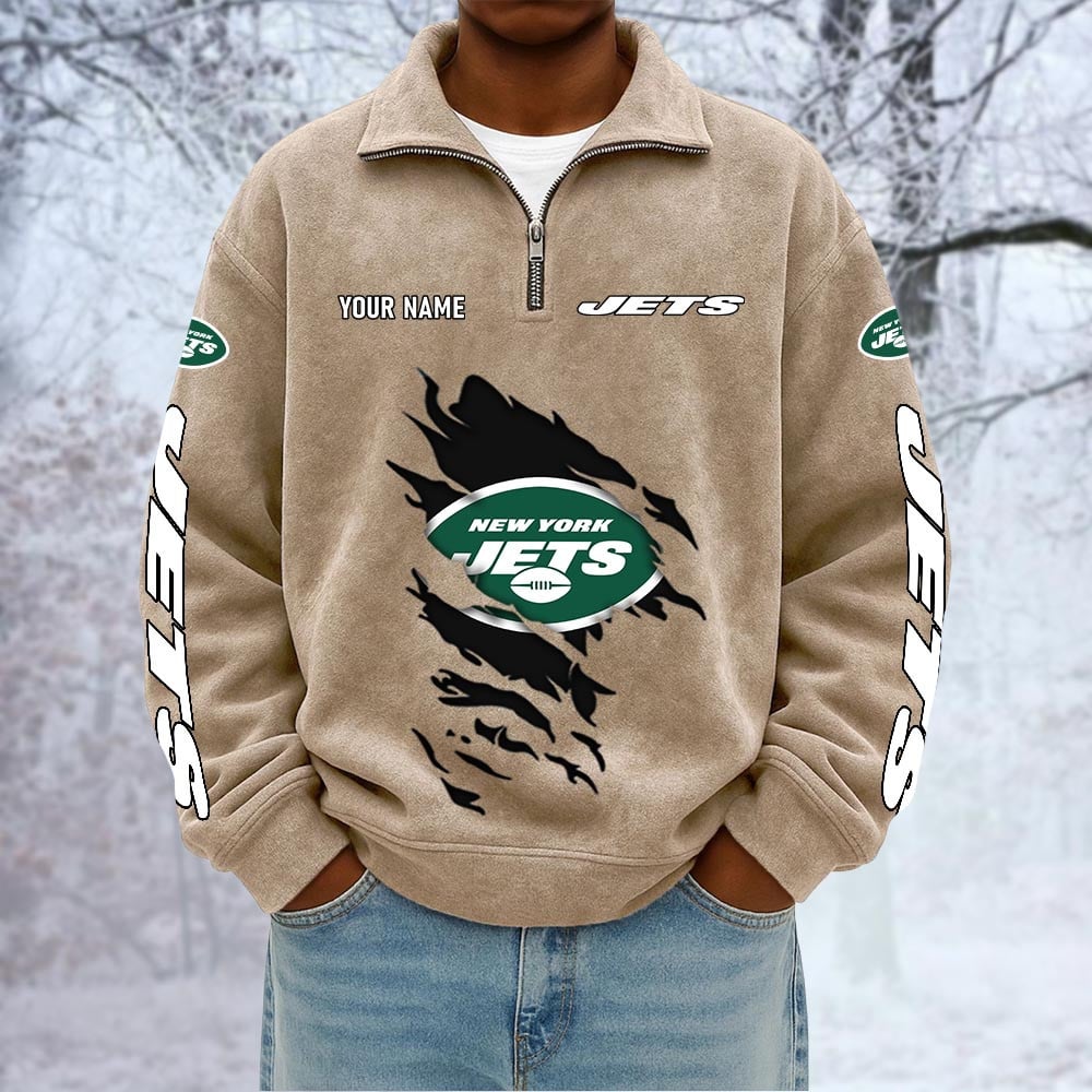NFL x NYJ Custom Name Half-zip Collar Suede Sweatshirt HLP HLPHUONG