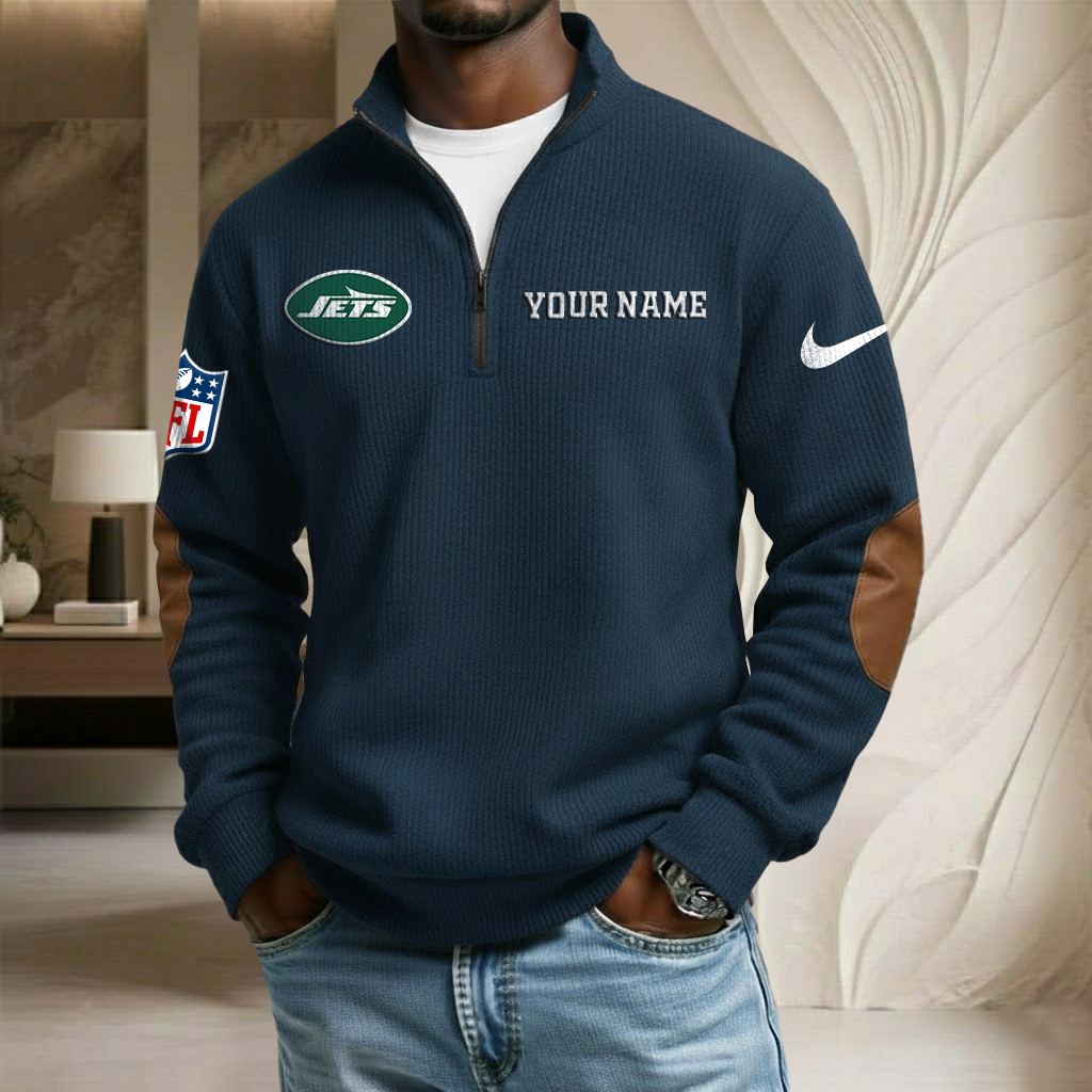 NFL x NYJ Custom Name Stand Collar Half-zip Sweatshirt HLP HLPHUONG