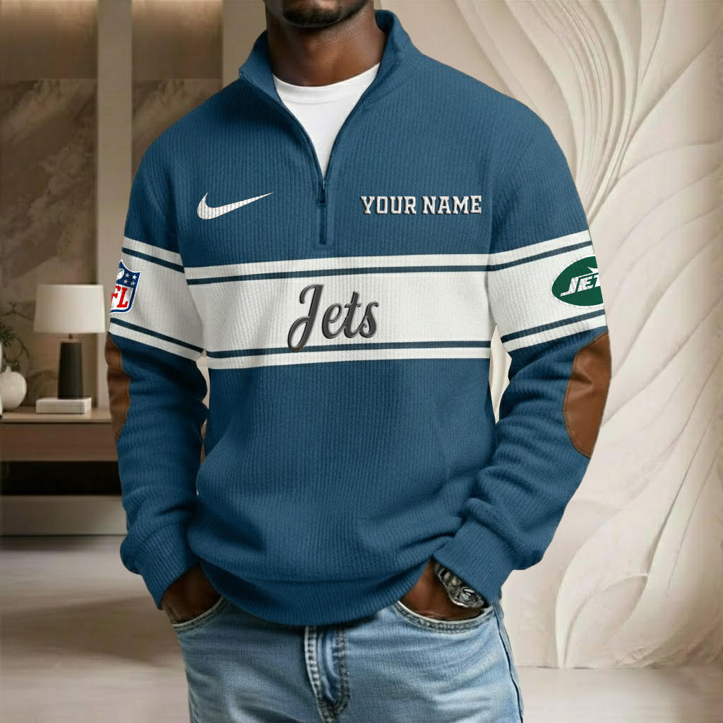 NFL x NYJ Custom Name Stand Collar Half-zip Sweatshirt HLP HLPHUONG