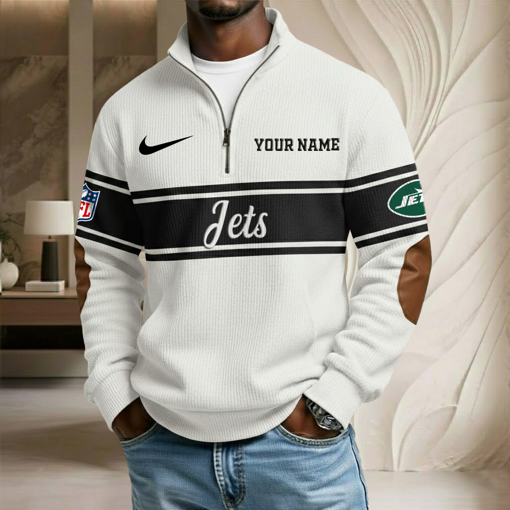 NFL x NYJ Custom Name Stand Collar Half-zip Sweatshirt HLP HLPHUONG